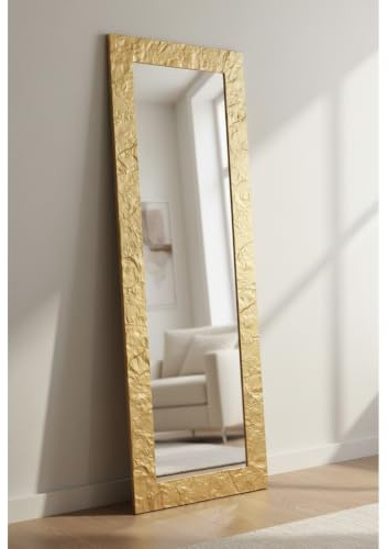 MO.WA Spiegel Groß Wandspiegel Gold 50X145 Lehnspiegel Modern Goldener Holzrahmen Garderobenspiegel Flurspiegel Schlafzimmer Eingangspiegel