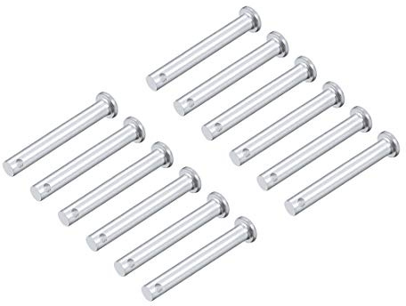 sourcing map 12 Stück Steckbolzen Gabelkopf Rundbolzen Flachkopf Einloch, 6mm X 50mm Splintstift Verzinkung Massiver Stahl Lochbolzen
