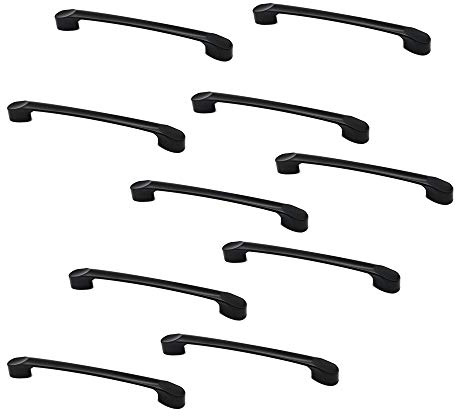 Set of 10 NUZAMAS Matt Black Cabinet Door Handles and Pulls, Furniture Drawer Handles, Zinc Alloy, 166mm Long, Kitchen Cabinet Wardrobe Knobs Bars, Center to Center 128mm