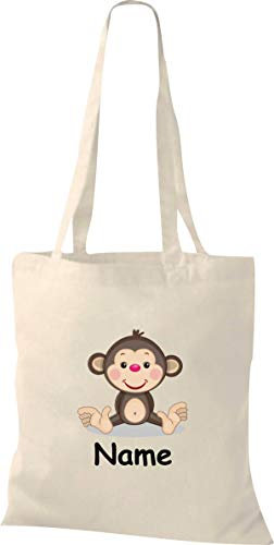 Shirtinstyle Stoffbeutel Tasche, Tiermotiv Affe mit Wunschnamen, Natur Zoo Tiere Animal, Geschenk, Baumwolltasche, Logo, Spruch, Verwandschaft, Motiv, Farbe Navy