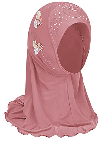 YJZQ Fille Bandeau Musulmane Hijab Mode Fleur pour Enfants avec Dentelle Fille Bonnet Musulman décor de Broderie Dentelle