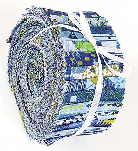 Soimoi 40 Stucke Geometric & Textur Print Baumwolle Vorausstehende Stoffe Fur Quilting Craft Strips 2.5X42Zoll Gelee Roll - Blau