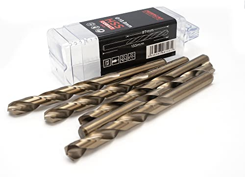 HSS Metallbohrer DIN338 M35 5% Kobalt zum Bohren in Edelstahl, Eisen und anderen Metallen Packung mit 5 Stück pro Maß (10mm)