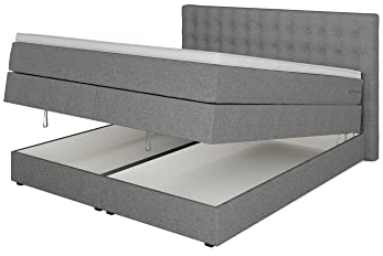 Betten Jumbo King Boxspringbett 180x200 cm mit Bettkasten 7-Zonen TFK Härtegrad H2 und 10cm Premium-Pocket-Air-Topper | Farbe Hellgrau | div. Größen verfügbar