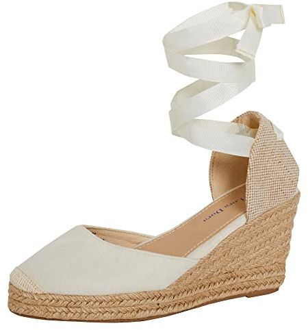 Lora Dora Dam Espadrille kil sandaler dam rem hessiska kilar sommarskor ankel knytning ben remmar, NAKEN, 39 EU