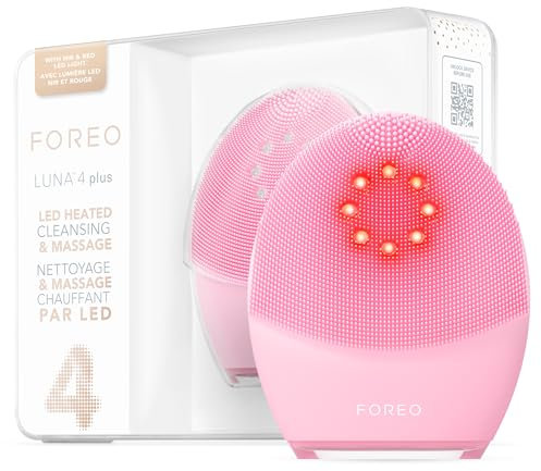 FOREO LUNA 4 plus, spazzola per pulizia viso, NIR + LED rosso, Detersione profonda anti punti neri e massaggio viso, Massaggiatore viso antirughe con microcorrente, Pelle Normale