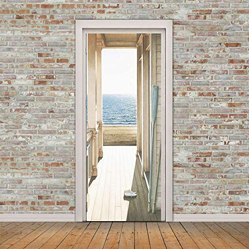 VIRANDA Türtapete Selbstklebend TürPoster - MEER MUSTER - 3D Türaufkleber Türfolie für Schlafzimmer Gang Tür verschönern deko 80x200cm