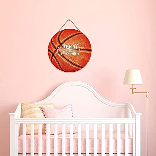 Wood Door Sign Kids Coach Boys Basketball Player Gifts Hanging Wooden Sign 12x12in Round Merry Christmas Basketball Wooden Signs Vintage Wall Door Art Sign Wall Hanging Personalized Sign