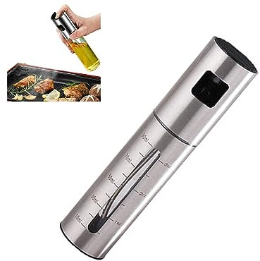 GAILY YOUTH Pulverizador de aceite de acero inoxidable, dispensador de aceite con escala, botella de aceite de cocina para freidora de aire, hornear, asar (parte superior plana)