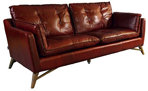 vintage-line Design Clubsofa Bantry 3-Sitzer Leder Sofa Echtleder Couch (Royal Rouge)
