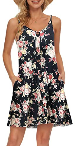 AUSELILY Women's Summer Dresses Spaghetti Strap Beach Wear Cover Ups V Neck Casual Dress with Pockets