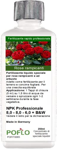POFLO Fertilizzante per rose rampicanti e rose ad arbusto, fertilizzante liquido premium della linea professionale (250ml)
