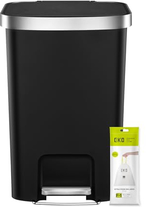 EKO Hana Recycling Bin 25 + 25 Litre, Dual Compartment Pedal Bin, Rubbish Bin with Soft Close and Stay Close Lid, Perfect for Kitchen & Home, Matt Black