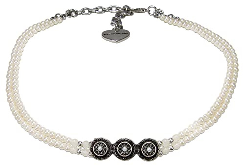 Alpenflüstern Gargantilla de perlas Magda para traje regional, elegante collar para traje regional, joya nostálgica para mujer, cadena tirolesa de filigrana (en colores tradicionales) DHK315, Zinc,