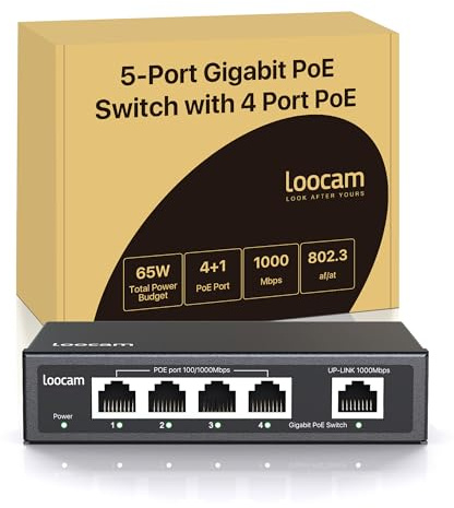 Loocam 8 Port Gigabit PoE Switch with 2 Uplink Gigabit Port | 1000 Mbps Unmanaged Ethernet Switch with 96W Total Power, IEEE802.3af/at, Metal Casing, Desktop or Wall-Mount, Plug & Play