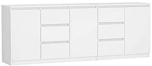 CDF modernes Kommodenset Costa (3 Türen, 6 Schubladen) | Farbe: Weiß | Schrank für Dokumente, Kleinteile | Ideal für Wohnzimmer, Schlafzimmer, Kinder-, Jugendzimmer und Büro | Einlegeböden