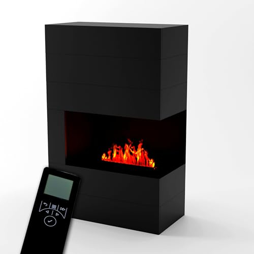 GLOW FIRE Wasserdampf Kamin TUCHOLSKY rechts (Standkamin) - Elektrokamin mit realistischen LED 3D-Flammen, Knistereffekt & Fernbedienung, 90x140 cm - Opti-Myst 500 Elektro Kamin, Schwarz