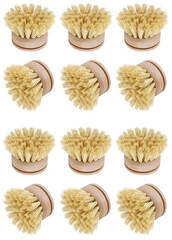 ZOMTTAR Washing Up Brush,Dish Brush,12 Pcs Replacement Brush Heads Wooden Cleaning Dish Brush Refillable Kitchen Beech