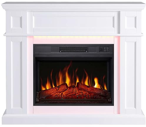 ArtiFlame Elektrokamin LINZ AF23S, Elektrischer Standkamin mit Heizung 1800 W, realistischer Flammeneffekt, LED-Beleuchtungin 16 Farben, Fernbedienung, Timer, Thermostat, Knistereffekt, MDF, Weiß