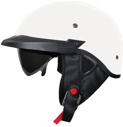 Retro Motorrad Halbhelme Motorradhelm Für Herren Damen ECE-Zertifizierung Deutschen Stil Jethelm Halbschalenhelm Braincap Mit Visier Cruiser Moped Scooter Offenem Helm 3,M:57-58CM