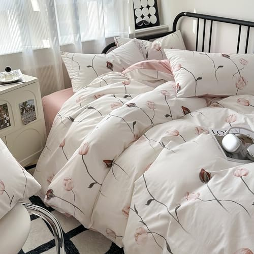 GETIYA Elegant Blumen Bettwäsche 135x200 Baumwolle Bettbezug Blümchen Blumen Muster Bettbezug Einzelbett Mädchen Damen Bettwäsche Floral Muster mit Reißverschluss und 1 Kissenbezug 80x80