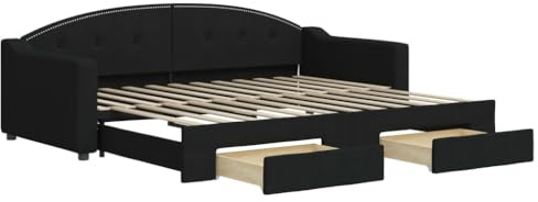 QZZCED Familienbett Tagesbett Gästebett HotelbettTagesbett Ausziehbar mit Schubladen Schwarz 90x200 cm Stoff für Schlafzimmer, Gästezimmer