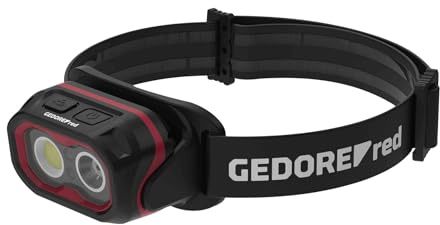 GEDORE red Stirnlampe LED, wiederaufladbar mit Li-Ion Akku, 800 Lumen, fokussierbar und stufenlos dimmbar, bis 69 Meter Leuchtweite, mit Rotlicht, IPX6 geschützt, Outdoor Stirnleuchte, R95500082