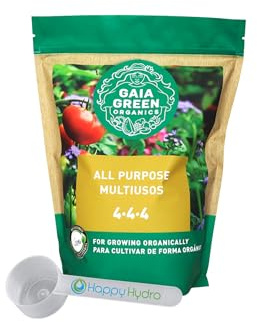 Gaia Green All Purpose Fertilizer 4-4-4 (2kg), Organic Amendments with 1 TBSP Happy Hydro Scoop for Easy Measuring