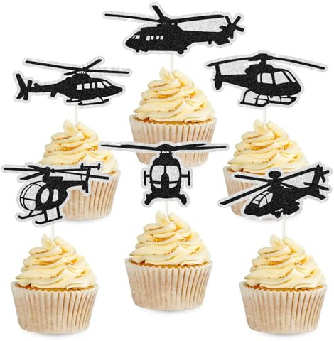 Helicopter Birthday Cupcake Toppers - Airplane Plane Birthday Cupcake Pick - Airplane Aviator Aviation Birthday Themed Baby Shower Birthday Party Decorations