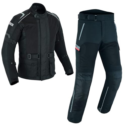 WMW WALI MOTO WEAR Herren Motorrad Sommer Textil kombi Motorradkombi herren 2-teiler mit Protektoren belüftete Motorrad Textilkombi Motorrad Textil Jacke und Hose Neu (BLACK, L)