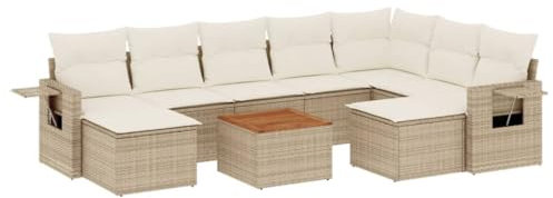 HETFTJN Balkon Eckbank Lounge Sofa Outdoor Big Sofa Küchensofa - 10-TLG. Garten-Sofagarnitur mit Kissen Beige Poly Rattan für Speisesaal Balkon Garten Schwimmbad