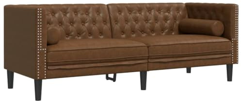 vidaXL Divano Chesterfield a 3 Posti in Scamosciato Marrone con Cuscini