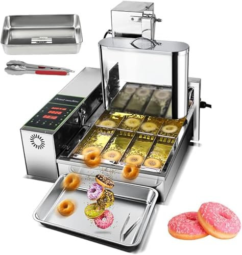 Automatic Donut Maker 1750pcs/h Commercial 4 Rows Auto Doughnut Making Machine with Control Panel Auto Flip Adjustable Thickness Donut Fryer(4row)
