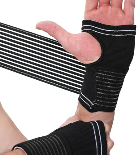 NEOtech Care Banda de sujeción para la palma de la mano y el pulgar - Elástica y transpirable - Tira de compresión ajustable (Negro, Talla S, 2 Unidades)