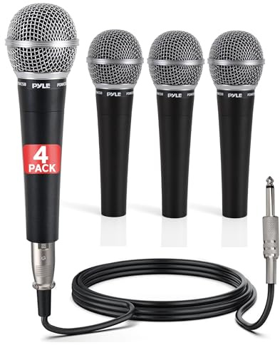 Pyle Professional Dynamic Microphone - 4-Pack Unidirectional Handheld Mic with Built-in Pop Filter, High Signal Output, 15 ft. XLR Audio Cable, Ideal for Stage, Karaoke & Studio Performances
