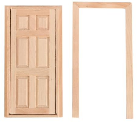 Tiardey Miniature Wooden Door for Dollhouse 1:12 Scale Unpainted DIY Wooden Vintage Door and Window Furniture Decoration Accessories for Dollhouse Room