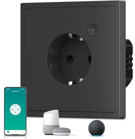 BSEED Prise intelligente en Matt, Prise de courant enterrée Wi - Fi, Prises de courant avec bouton de commutation, Prise de courant avec minuteur, Installation simple, S - Série, 1 voie, 86mm Noir