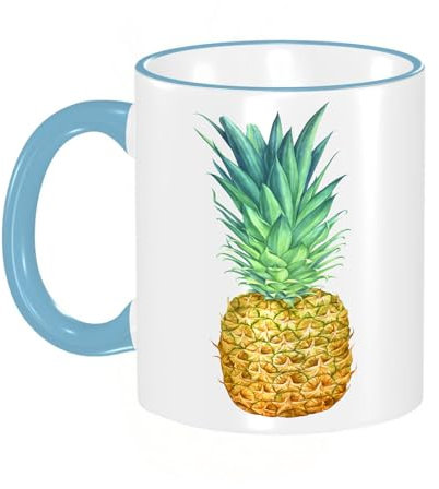 YOIUE Tasse aus Keramik - Große 11oz Tassen 330ml Kaffeetassen mit Henkel, 100% Handbemalt - Trinkgläser mit Griff - Weiß,Ananas, Flora Hawaii Themen Frische Sommerfrüchte Amerikanisches Exotisches E