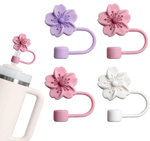 Censuob 4 Pcs Straw Covers for Stanley Cup Accessories, Silicone Flower Straw Cover Cap, Reusable Straw Toppers, 10 mm 0.4in Straws Cover Tips for Stanley 40/30 Oz Tumbler