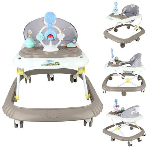 Homewell Lauflernwagen für Babys, Lauflernhilfe mit Spielzeuge, 4 Höhenverstellbarer, Zusammenklappbar (18cm), mit Musik-Spielzeug, Abnehmbarem Essbrett & kippsicher