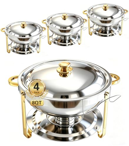 Beviliu 8QT Chafing Dishes for Buffet 4 Pack, Ultra-Large Capacity Warming Trays for Large Gatherings, 8QT Food Warmers for Parties Buffet, Catering Supplies Buffet Display Chafing Dish for Parties