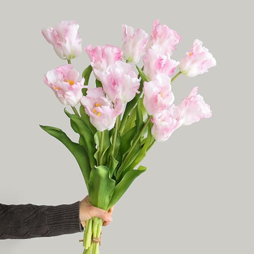 KIJING Künstliche Papageien-Tulpen aus Seidenblumen und Kunststoffstäben, ideal für Wohnzimmer, Esszimmer, Büro, Festival und Party-Dekoration, Hellrosa, 3 Stück