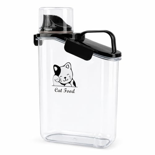 Geyecete dry cat food container with Measuring Cup & Pour Spout Portable-3 Qt/2.8 L Clear Plastic cat Food Jar Airtight Transparent