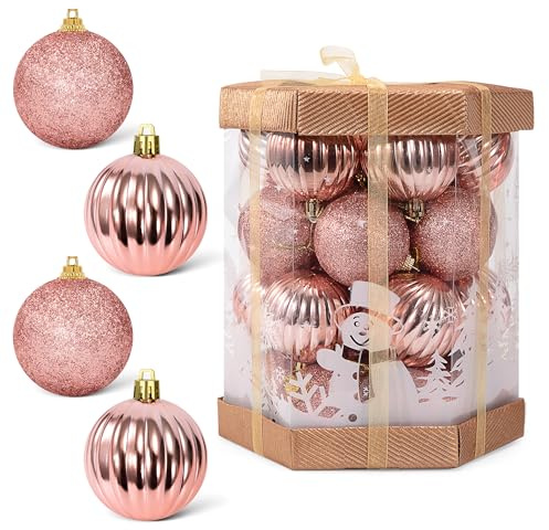 Bolas de Navidad 28 PCS, Adornos Bolas Inastillables, Plástico Decoracion Arbol Navidad, Fiesta Bodas Interiores y Exteriores(Oro y Piña)