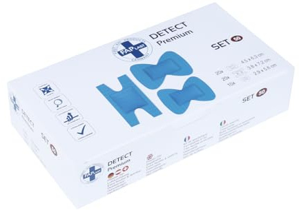 FAP First Aid Products Pflaster-Set DETECT – flexibel, dehnbar, atmungsaktiv, hautfreundlich & hypoallergen – für Fingergelenk & Fingerkuppe – Gastro geeignet elektromagnetisch detektierbar – 50 Stk