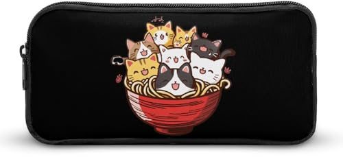 SMAZDFXX Trousse à Crayons Portable avec Chats Mignons sur Un Bol de Ramen, Petite Trousse à Crayons, Trousse de Maquillage, boîte de Rangement