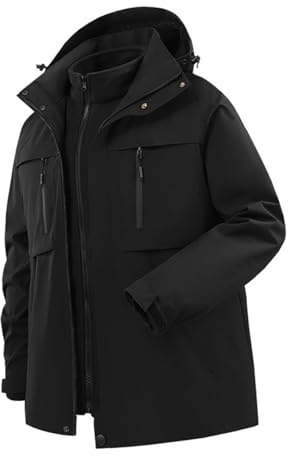 Generisch Herren 3-in-1-Funktionsjacke mit herausnehmbarer Fleecejacke - wasserdichte Outdoor-Jacke für alle Jahreszeiten | Vielseitige Doppeljacke zum Wandern und Skifahren