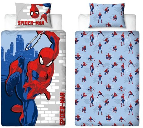 Disney Parure de lit Simple Spiderman sous Licence Officielle pour Enfants | Parure de lit réversible Double Face avec taie d'oreiller Assortie | Motif Aventure | Parure de lit Simple | Polycoton