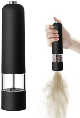 Macinasale e pepe elettrico 2 in 1 – Macinino automatico con coperchio antipolvere e macinino in ceramica | Design leggero per cucina e spezie