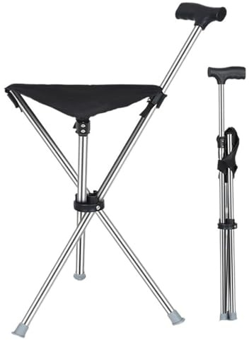 Bastone pieghevole con seduta, sedia leggera 2 in 1, sgabello da viaggio portatile, supporta 99,8 kg, altezza regolabile per uomini, donne, anziani e uso all'aperto